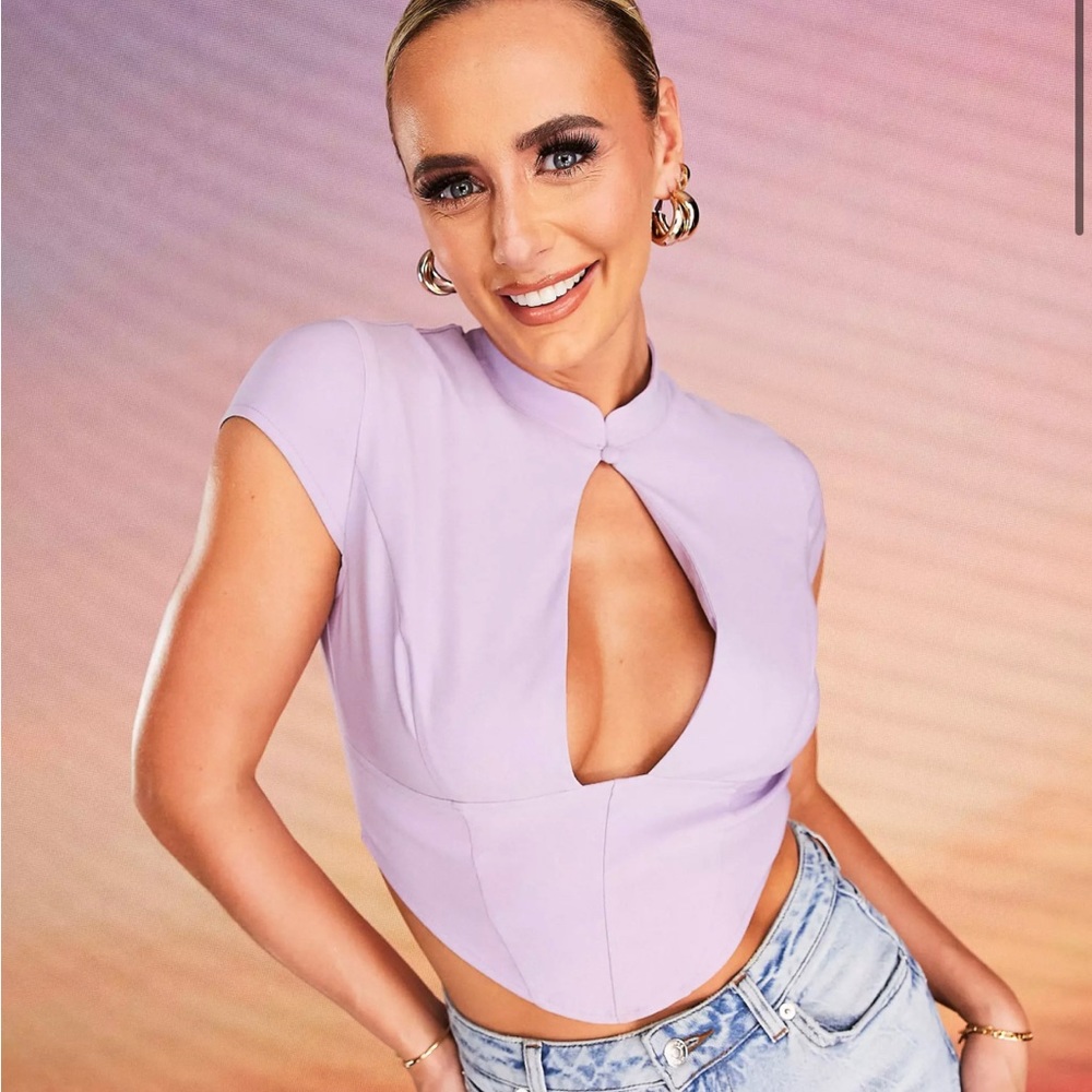 ASOS high neck keyhole cut out corset top in lilac